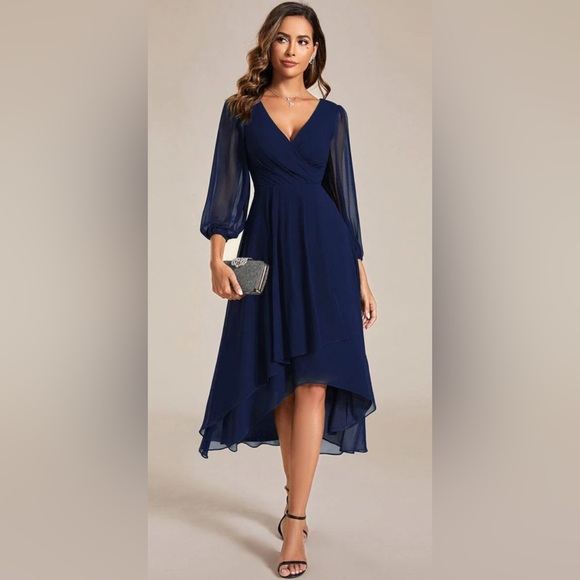 Ever Pretty Dresses & Skirts - Ever Pretty Navy Blue High Low Dress sheer sleeve Size 12 - NWT